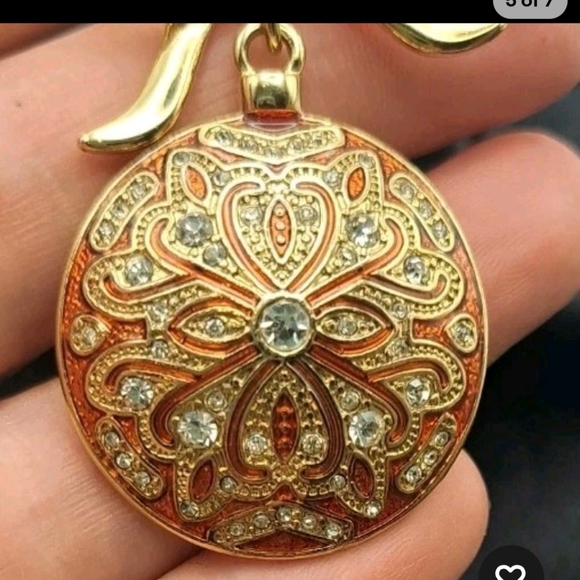 Monet Goldtone and Red Brooch with Crystal Accents - Picture 4 of 8